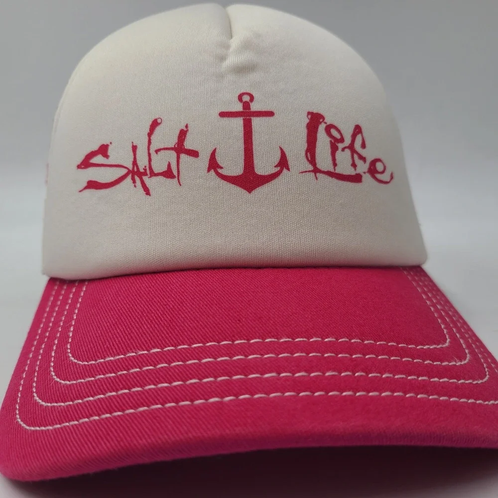 Women Salt Life Hat‎ Snapback Trucker Mesh Pink White Gray Anchor Beach Stripes